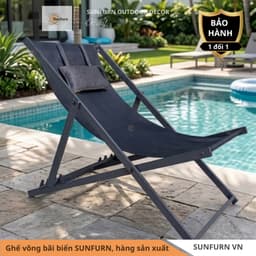 Ghế Võng Bãi Biển SUNFURN - Ghế Tắm Nắng Hồ Bơi Thư Giãn Ngoài Trời Khung Sắt Sơn Tĩnh Điện Vải Textilene Cao Cấp 130x60 5