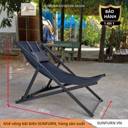 Ghế Võng Bãi Biển SUNFURN - Ghế Tắm Nắng Hồ Bơi Thư Giãn Ngoài Trời Khung Sắt Sơn Tĩnh Điện Vải Textilene Cao Cấp 130x60 6