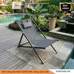 Ghế Võng Bãi Biển SUNFURN - Ghế Tắm Nắng Hồ Bơi Thư Giãn Ngoài Trời Khung Sắt Sơn Tĩnh Điện Vải Textilene Cao Cấp 130x60 2