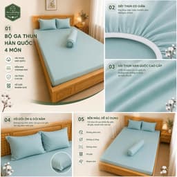 Bộ Ga Gối Thun Hàn Quốc 4 Món Aniva Bedding | Ga Chun Ôm Co Giãn 4 Chiều Mềm Mại Thoáng Mát + 1 Vỏ Gối Ôm Khóa Kéo 2
