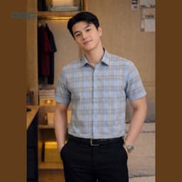 Sơ mi ngắn tay DGC dáng suông Smart Casual vạt bằng, Vải sợi tre mềm mại thoáng mát - SASNBF133M 4