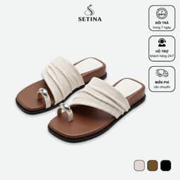Dép Xỏ Ngón Nữ Đế Bằng 3cm SETINA Quai Xếp Li Vải Nhún Khóa Ngón Mũi Vuông Sandal Cao Gót Mùa Hè Khóa Kim Loại DXN88 1