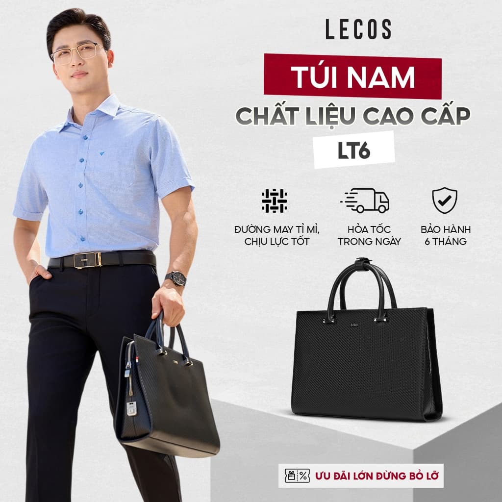 Túi Xách Da Thật Nam LECOS LT6 Cao Cấp Đeo Chéo Công Sở Sang Trọng Thời Trang Nam