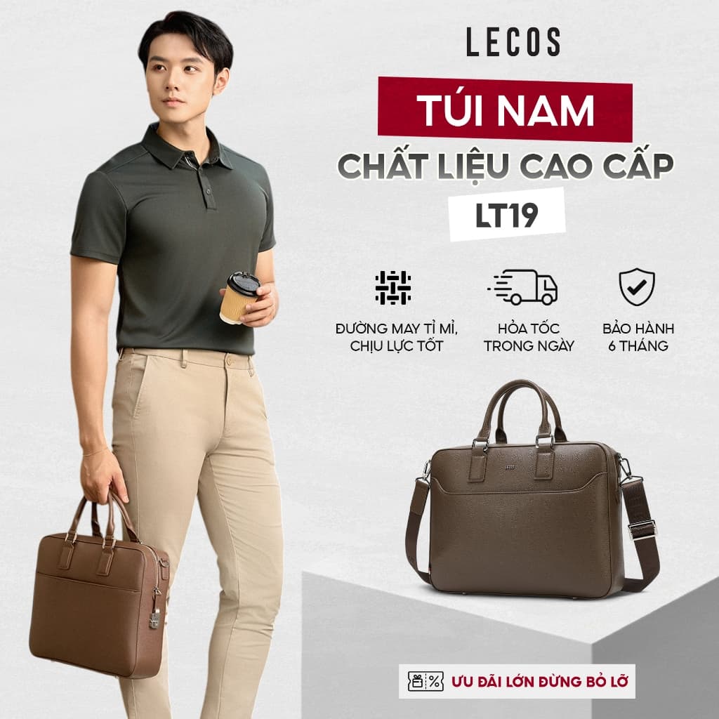 Túi Xách Da Thật Nam LECOS LT19 Cao Cấp Đeo Chéo Công Sở Sang Trọng Thời Trang Nam