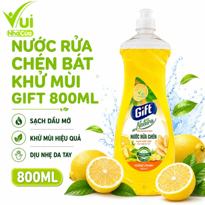 Nước Rửa Chén Gift 800ml Khử Mùi Làm Sạch Chén Bát GD348 - Nước Rửa Chén Đánh Bay Dầu Mỡ Hiệu Quả