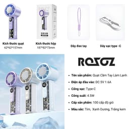 Quạt Cầm Tay Làm Lạnh Siêu Nhanh 100 Cấp Gió, Có Đèn LED, Pin Trâu 4-6H, Màn Hình LED Cao Cấp 4
