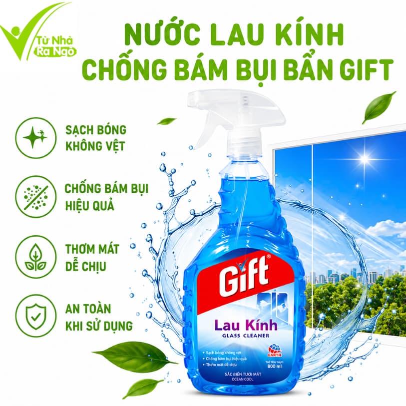 Nước Lau Kính Gift Chống Bám Bụi, Làm Sạch Kính Cửa GD347 - Nước Lau Kính Gift Pro Chống Mờ Sương