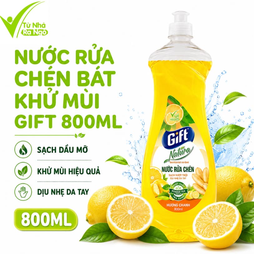 Nước Rửa Chén Gift Đánh Bay Dầu Mỡ Hiệu Quả GD348 - Dung Dịch Rửa Chén Loại Bỏ Dầu Mỡ Nhanh Chóng