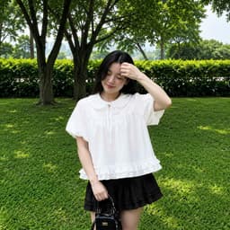 Áo babydoll nơ ngực gấu bèo 1 tầng tay bồng tiểu thư 6