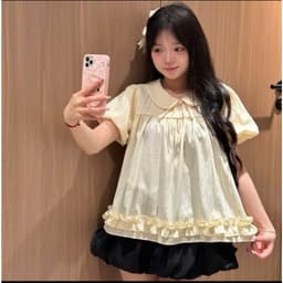 Áo babydoll nơ ngực gấu bèo 1 tầng tay bồng tiểu thư 1