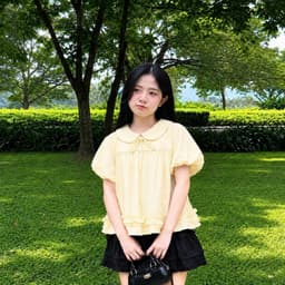 Áo babydoll nơ ngực gấu bèo 1 tầng tay bồng tiểu thư 2