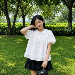 Áo babydoll nơ ngực gấu bèo 1 tầng tay bồng tiểu thư 4
