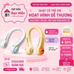 [KH]Quạt Đeo Cổ Hoạt Hình Dễ Thương - Quạt Mini Tích Điện 3 Tốc Độ, Cánh Kép Làm Mát 2 Bên, Nhẹ Êm Cho Bé 1