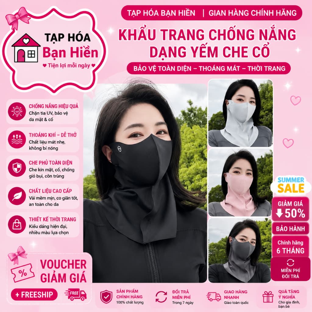 [KH]K25 Khẩu Trang Vải Lụa Mát Lạnh Che Cổ Che Mặt, Chống Tia UV Thoáng Khí Mặt Nạ Chống Nắng