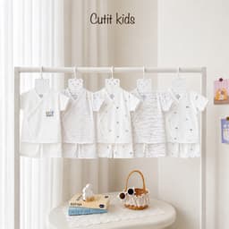 BC24. Bộ Sơ Sinh Cộc Tay KIMONO 2 Vạt Chất Vải Petit Mềm Mịn Mát Cho Bé Từ 3-8kg 1
