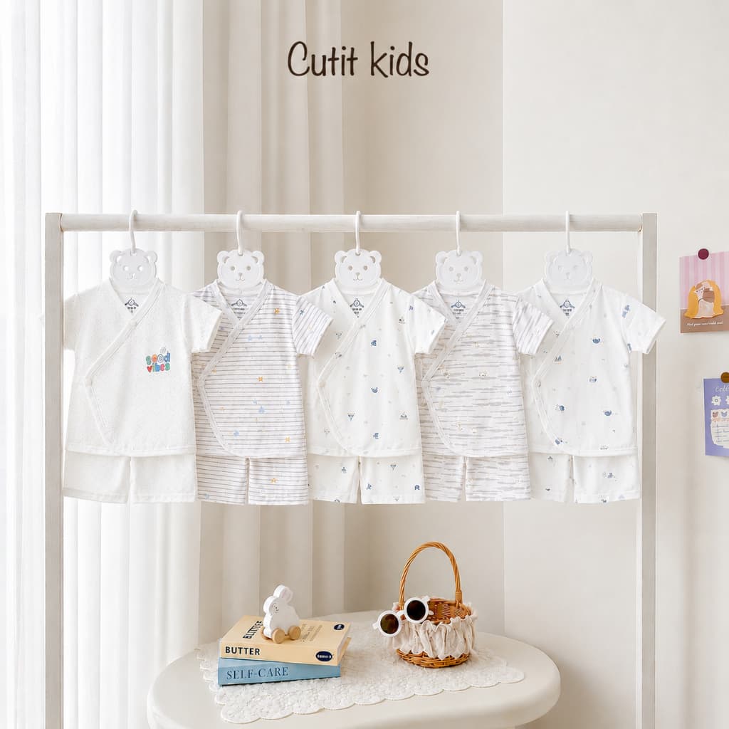 BC24. Bộ Sơ Sinh Cộc Tay KIMONO 2 Vạt Chất Vải Petit Mềm Mịn Mát Cho Bé Từ 3-8kg