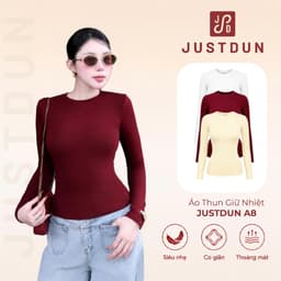 Áo Thun Giữ Nhiệt Nữ Dài Tay JUSTDUN A8 Cổ Tròn, Cotton Mịn Dày Dặn, Siêu Co Giãn Mềm Mại, Tôn Dáng,Giữ Nhiệt 1