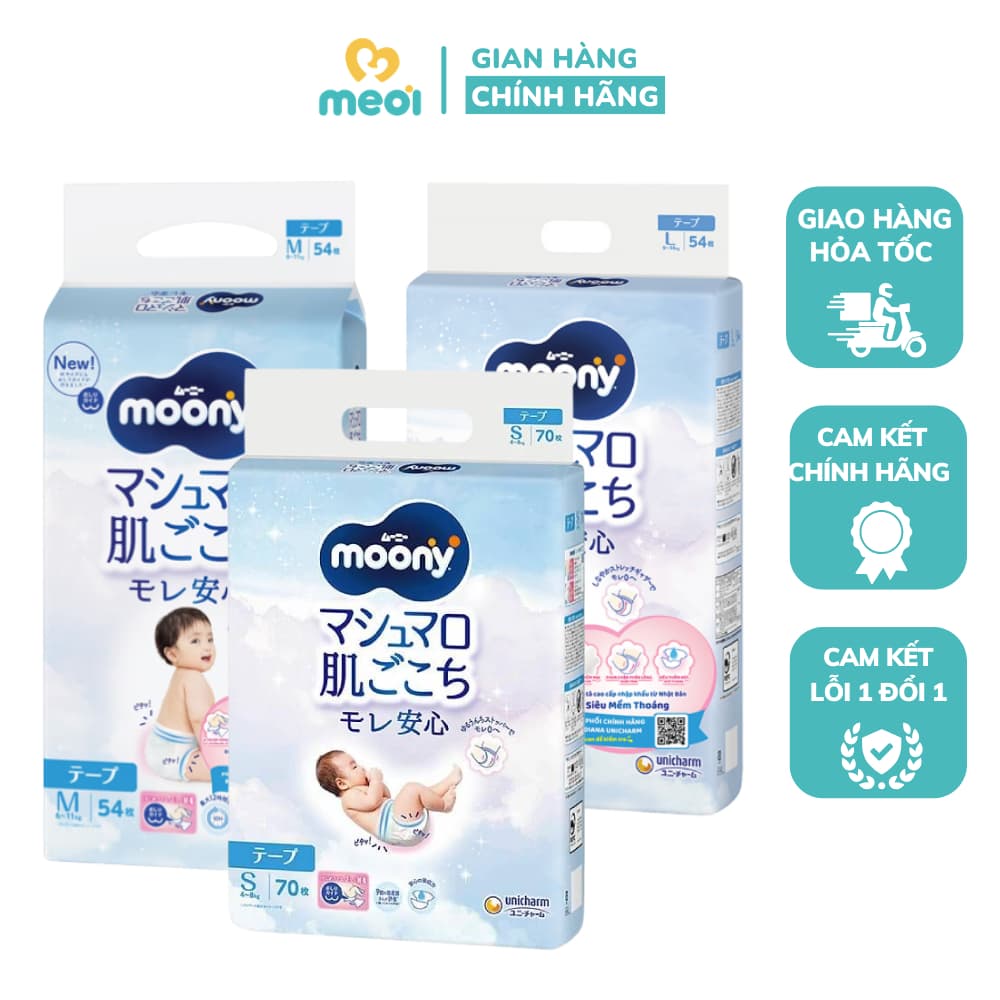 Bỉm dán, Bỉm quần Moony xanh cho bé, nhập khẩu chính hãng của Unicharm
