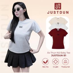 Áo Thun Nữ Baby Tee JUSTDUN B1 – Thêu “BLACK PEARL”, Chất Cotton Mềm Mịn, Co Giãn Nhẹ, Form Gọn Trẻ Trung 1