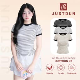Áo Thun Ôm Body Kẻ Sọc Nữ JUSTDUN K5 - Chất Cotton Mịn, Co Giãn, Tôn Dáng, Thoải Mái 1