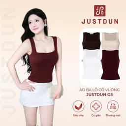 [ÁO 2 LỚP] Áo Thun Ba Lỗ Nữ Sát Nách Cổ Vuông Dáng Ôm Chất Thun Cotton Mềm Mịn, Năng Động JUSTDUN G5 1