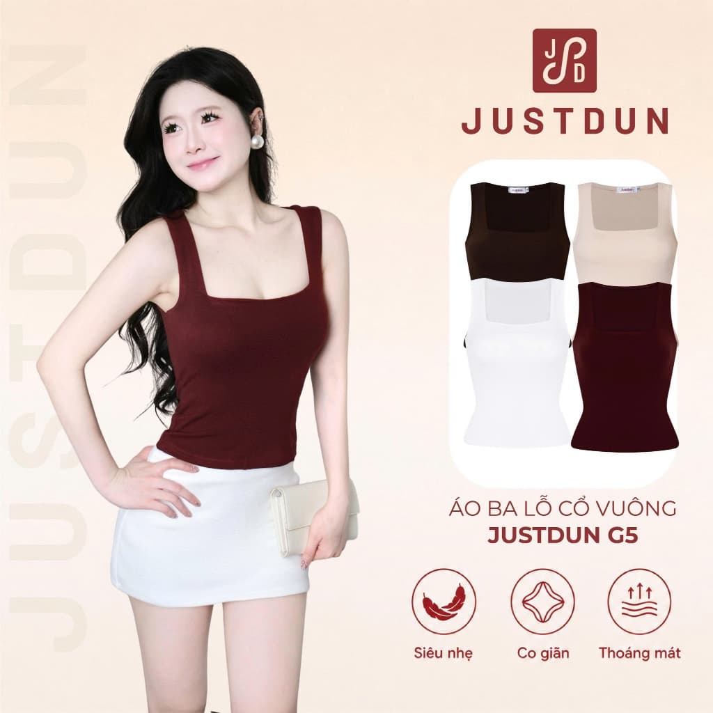 [ÁO 2 LỚP] Áo Thun Ba Lỗ Nữ Sát Nách Cổ Vuông Dáng Ôm Chất Thun Cotton Mềm Mịn, Năng Động JUSTDUN G5