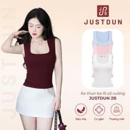 Áo thun ba lỗ cổ vuông cotton mịn tanktop năng động JUSTDUN 2B 1
