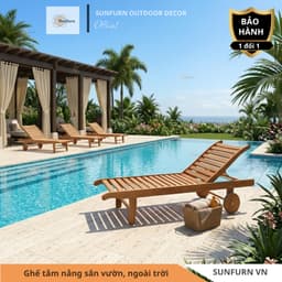 [HÀNG CHÍNH HÃNG] Ghế Tắm Nắng Gỗ Tự Nhiên Ngoài Trời SUNFURN - Giường Hồ Bơi Resort Bãi Biển Cao Cấp 3