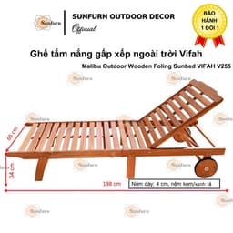 [HÀNG CHÍNH HÃNG] Ghế Tắm Nắng Gỗ Tự Nhiên Ngoài Trời SUNFURN - Giường Hồ Bơi Resort Bãi Biển Cao Cấp 8