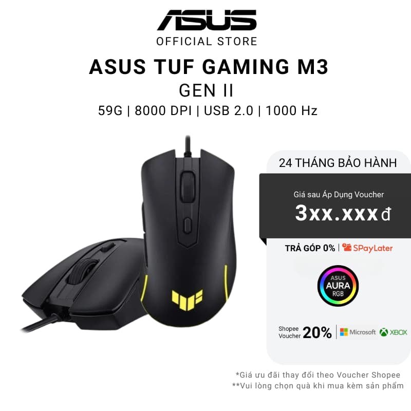 Chuột gaming Asus TUF GAMING M3 Gen II ĐEN 90MP0320-BMUA00 8000 DPI - IP56 BẢO HÀNH 2 NĂM