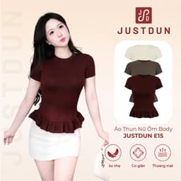 Áo Thun Nữ Ôm Body Cộc Tay JUSTDUN E15 - Phối Viền Bèo Xinh, Cotton Mịn Cao Cấp, Tôn Dáng 1