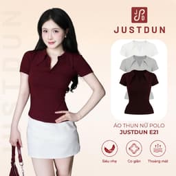 Áo Thun Nữ Polo JUSTDUN E21 – Cổ Sơ Mi Cotton Mịn Cao Cấp, Form Ôm Đẹp, Co Giãn Thoải Mái,Thanh Lịch 1