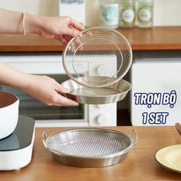 Bộ Khay kèm Vỉ Lưới Lọc Dầu Chất Liệu Inox 304 Cao Cấp Size 20, Dùng Đựng Thực Phẩm, Thức Ăn Chiên Rán Đa Năng 2