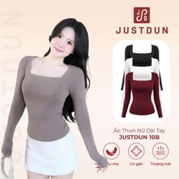 Áo Thun Nữ Dài Tay Ôm Body JUSTDUN 10B - Cổ Vuông, Cotton Mịn Cao Cấp, Ôm Body, Mềm Mại, Co Giãn 1