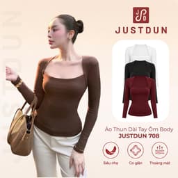 Áo Thun Dài Tay Ôm Body Cúp Ngực Cotton Mịn Siêu Co Giãn Justdun 708 1