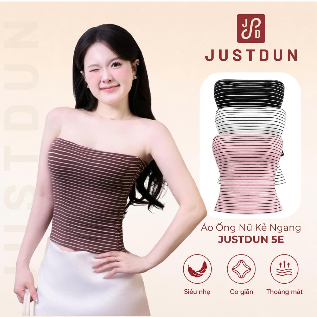[Hàng Loại 1] Áo Ống Nữ JUSTDUN 5E - Kẻ Ngang, Áo Quây Ôm Body, Cotton Mịn, Co Giãn, Mềm Mại