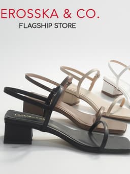 Erosska - Giày sandal cao gót nữ hở mũi quai mảnh gót vuông màu nâu cao 4cm - EM079 15
