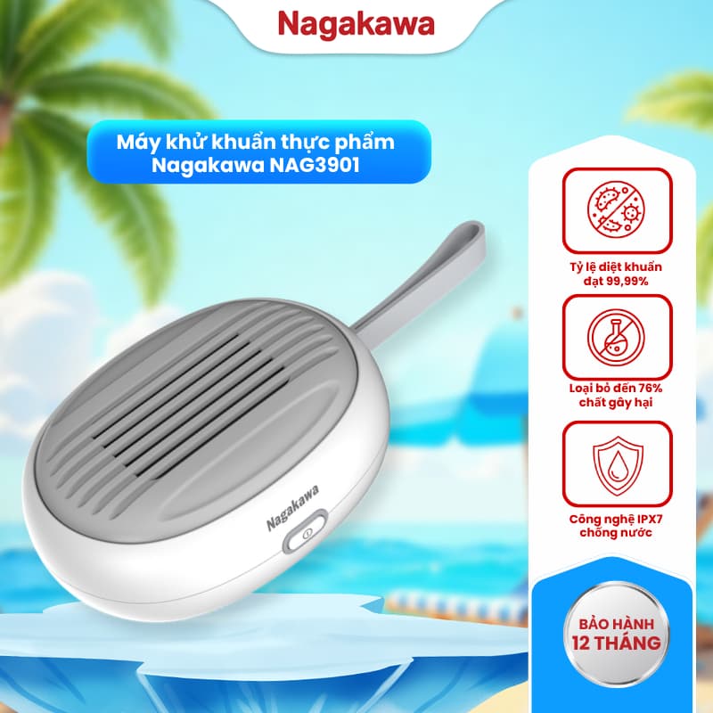 Máy khử khuẩn thực phẩm Nagakawa mini NAG3901, 2 chế độ khử khuẩn, bảo hành 12 tháng