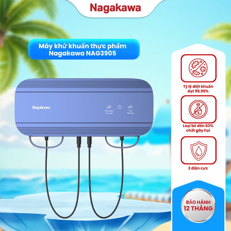 Máy khử khuẩn thực phẩm Nagakawa treo tường NAG3905, tích hợp 2 chế độ cài đặt sẵn, điện phân Hydroxyl, bảo hành 1 năm