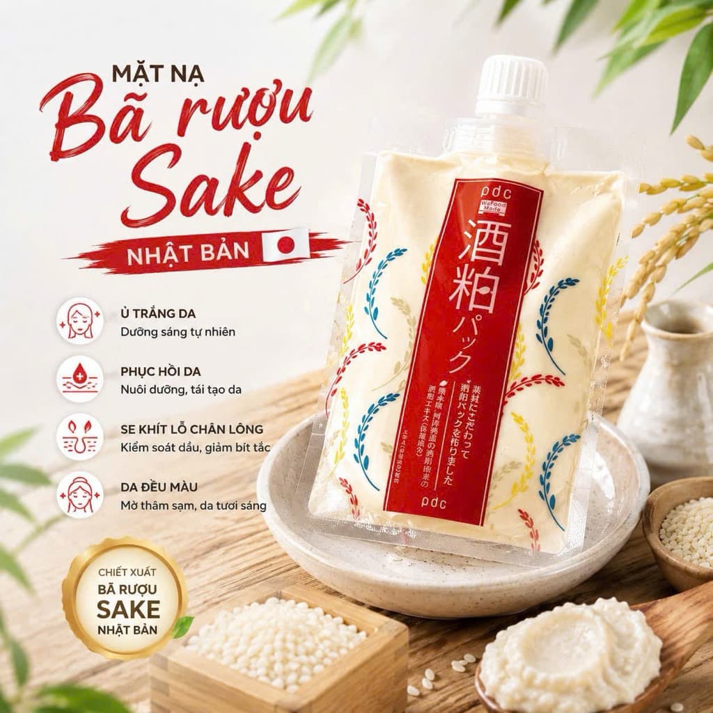 [CHUẨN AUTH] Mặt Nạ Ủ rượu sake, trà xanh, gạo PDC Chính Hãng Nội Địa Nhật Bản