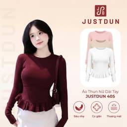Áo Thun Nữ Dài Tay Ôm Body JUSTDUN 405 - Phối Viền Bèo Xinh, Cotton Mịn Cao Cấp, Tôn Dáng 1