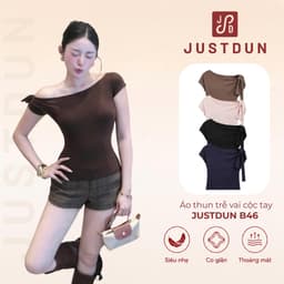 (Tặng dây) Áo thun trễ vai cộc tay ver2 cotton mịn thoáng mát JUSTDUN B46 1