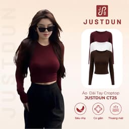 Áo Thun Nữ Dài Tay Croptop JUSTDUN CT25 – Dáng Ôm Body, Chất Liệu Cotton Mịn Mềm, Co Giãn Thoải Mái 1