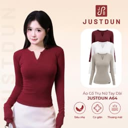 Áo Cổ Trụ Nữ Tay Dài JUSTDUN A64 - Vải Cotton Cao Cấp Mềm Mịn, Co Giãn Thoải Mái, Tôn Dáng 1