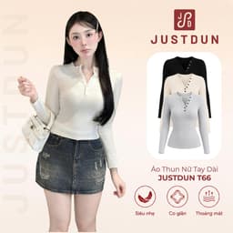Áo Thun Nữ Tay Dài Ôm Body JUSTDUN T66 - Chất Len Tăm Lông Thỏ, Co Giãn 4 Chiều, Giữ Ấm Mềm Mịn 1