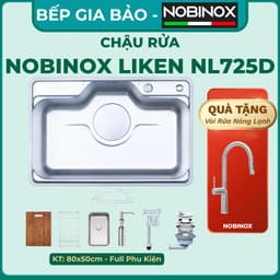 CHẬU RỬA BÁT NOBINOX LIKEN NL725D, Bảo hành 10 năm, NOBINOX LIKEN NL725D 80x50x22cm 1