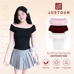 Áo Trễ Vai Cộc Tay Nữ JUSTDUN A55 - Ôm Body, Cotton Co Giãn 4 Chiều, Thoải Mái, Thoáng Mát 1