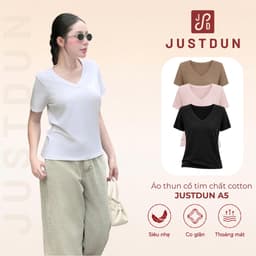 Áo thun cổ tim chất cotton basic thanh lịch form rộng Justdun A5 1