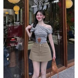 Chân Váy Jean Ngắn  (VẢI MỀM ĐẸP) tone Be Vintage Mix Đồ Xinh #8622 Chezi house - Nữ 5