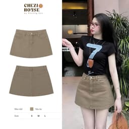 Chân Váy Jean Ngắn  (VẢI MỀM ĐẸP) tone Be Vintage Mix Đồ Xinh #8622 Chezi house - Nữ 1